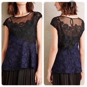 Anthropologie Deletta Garden Guise lace Floral Asymmetrical Blouse Medium